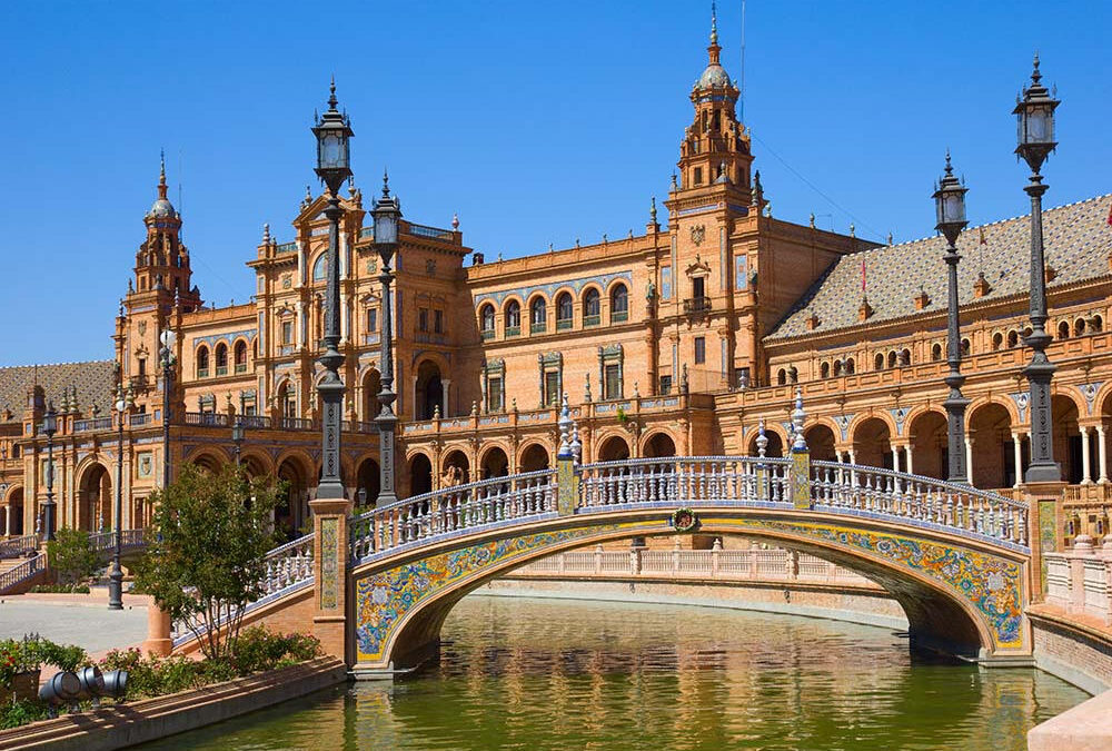 bridge of Plaza de Espana (square of Spain), in Seville, Spain
